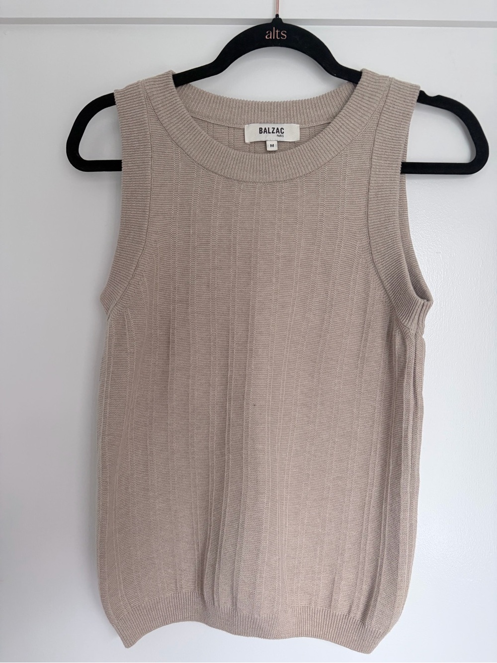 Balzac Paris 100% Cotton Sleeveless Ribbed Knit Top in Beige